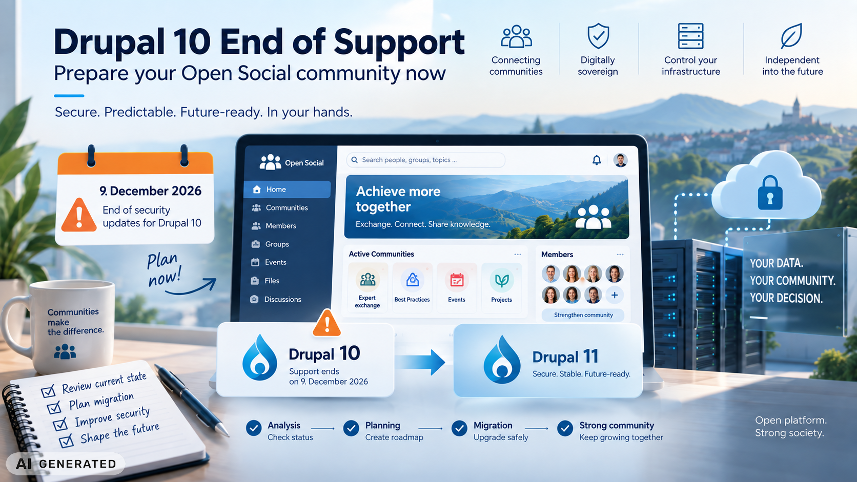 Am 9. Dezember 2026 endet der Support für Drupal 10. Was das für Ihre Open-Social-Community bedeutet und wie Sie sich rechtzeitig vorbereiten.